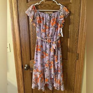 Floral faux-wrap dress with metallic detail